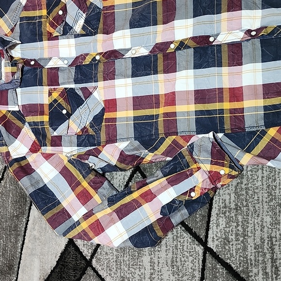 BKE ATHLETIC FIT PLAID ACID-WASH PEARL SNAP-BUTTON LONG-SLEEVED SHIRT L - Picture 5 of 14